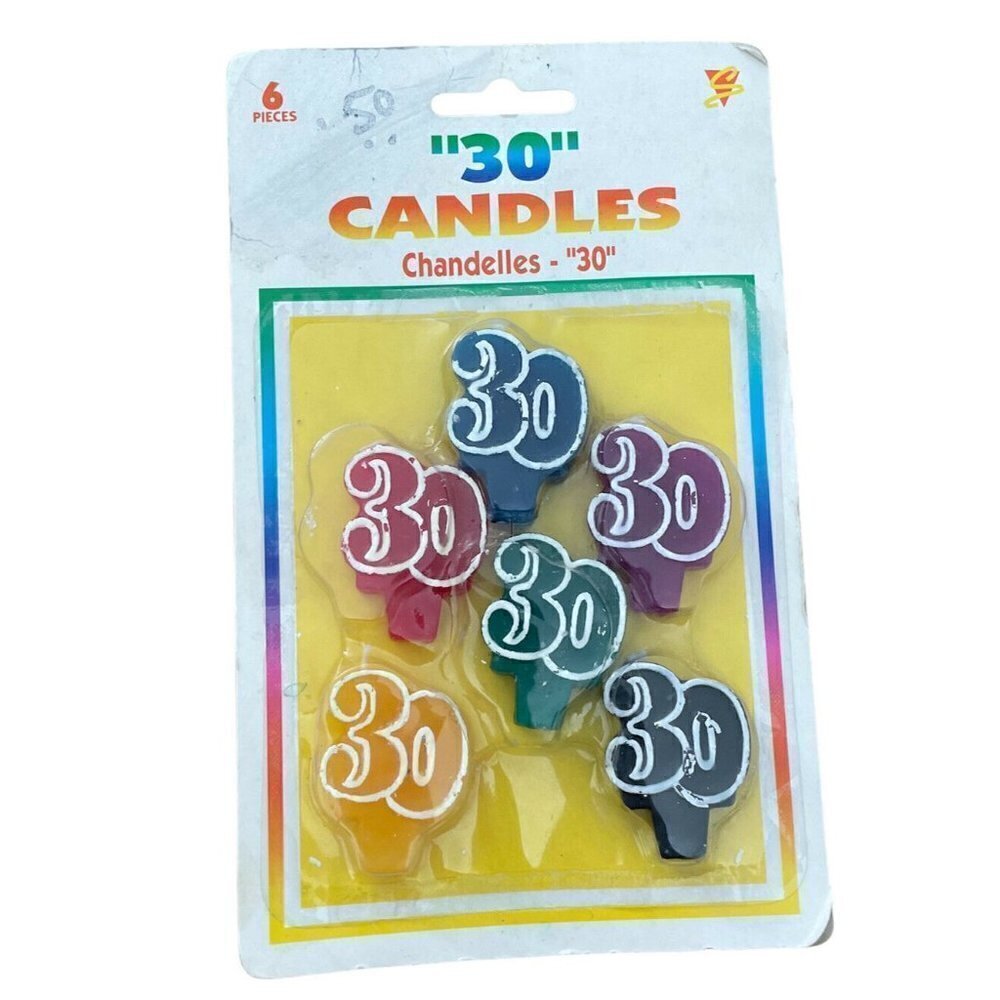 Vintage Amscan Birthday Cake  Candles 30 Set 6 Pieces Cake Toppers Over The Hill